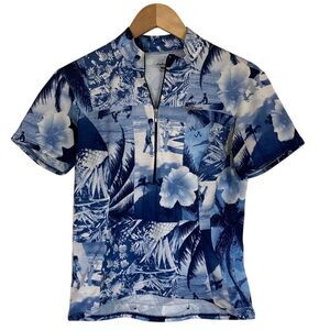 She Beast Womens Short Sleeve‎ Cycling Shirt Size M Blue Hawaii 1/2 Zip